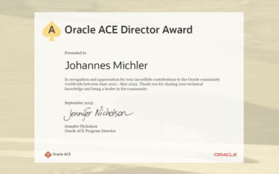 Oracle ACE Director Award für Johannes Michler!