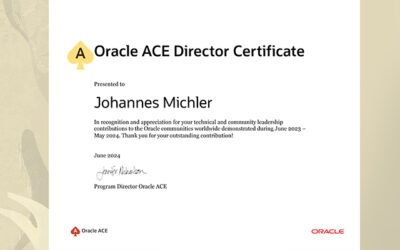 Oracle ACE Director Certificate for Johannes Michler